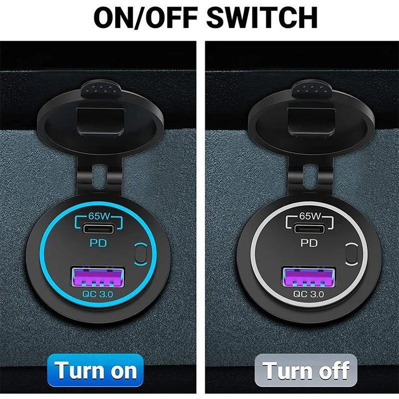 Bluejw 12V Car Charger Socket USB Outlet with Power Switch - Waterproof Multi USB C Fast Automobile Charger Adapter - Image 5